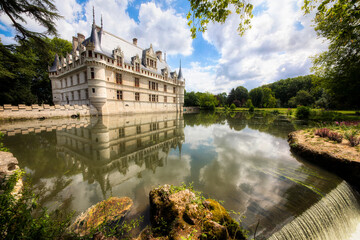 Fototapeta na wymiar Beautiful Renaissance Azay-le-Rideau Castle on the Indre River in the Loire Valley, France