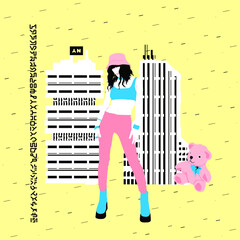 Fashion minimal vector illustration. Stylish summer Girl. Urban look