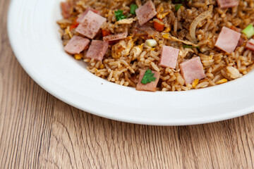 Chinese fried rice with ham and egg