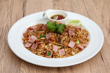 Chinese fried rice with ham and egg