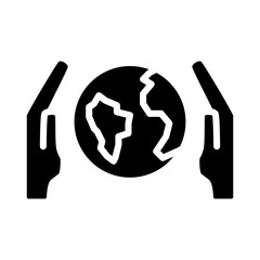 Save Earth black glyph icon. Planet protection. Environment conservation. Sustainable world. Eco-friendly society. Silhouette symbol on white space. Solid pictogram. Vector isolated illustration