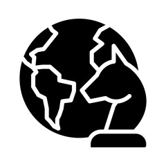 Geopolitics black glyph icon. International governance. Global diplomacy. World map. Foreign relations. Silhouette symbol on white space. Solid pictogram. Vector isolated illustration