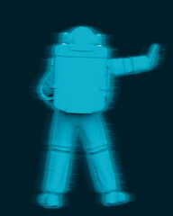 astronaut saying stop there on white background rear view