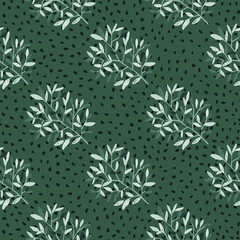 Decorative forest twig endless wallpaper. Hand drawn branches with leaves seamless pattern.