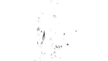 Obraz premium Glass mirror breaked shatter with debris super slow motion. Macro camera 3d illustration.