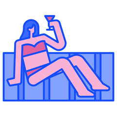 sunbathing blue line icon