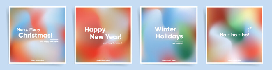 Christmas square posters set. Modern gradient design collection. Winter blurred colorful templates for A4 post, placard, flyer, cover, backdrop.