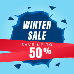 winter sale background with ice cracks and snow