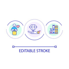 Consumer loyalty programs loop concept icon. Client rewards. Customer bonuses. Marketing tricks. Engage abstract idea thin line illustration. Isolated outline drawing. Editable stroke. Arial font used