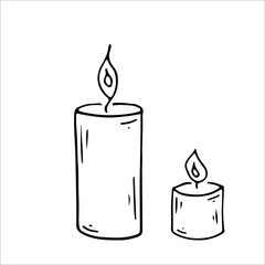 Candles coloring page. Thanksgiving day. Orange and yellow colors. Vector illustration.