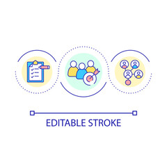 Target audience research loop concept icon. Expand customer base. Engage new clients abstract idea thin line illustration. Isolated outline drawing. Editable stroke. Arial font used