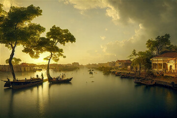 Fototapeta premium Ancient style oriental landscape