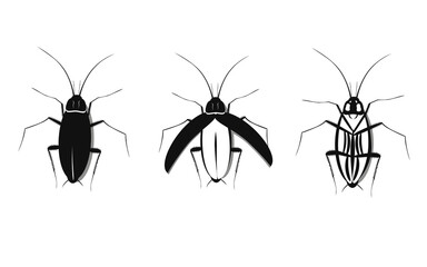 Isolated cockroach icon on white background. Vector black insect silhouette