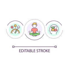 Mental health loop concept icon. Meditation practice. Psychological self care. Happy mind abstract idea thin line illustration. Isolated outline drawing. Editable stroke. Arial font used