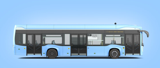 Empty blue city bus 3d render on blue gradient © nosorogua
