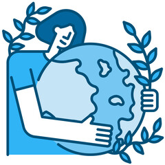 earth day blue line icon