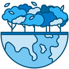 trees blue line icon