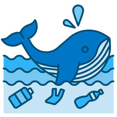 whale blue line icon