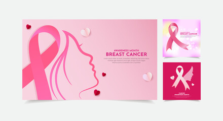 Happy International breast cancer day design Stories Collection. Breast cancer day design with pink ribbon vector.
