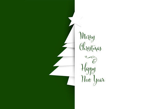 Simple vector christmas tree made from white pieces of paper on dark green background