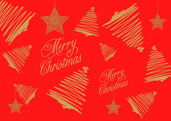christmas pattern with gold trees stars and greetings