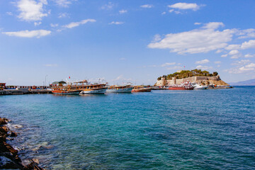 Kusadasi Harbour and Pigeon Island. Aegean coast of Turkey.