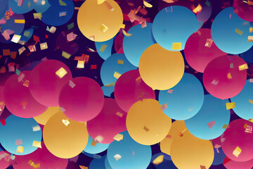 Fliegender bunter Konfetti Hintergund mit Luftballon, Abstrakte Illustration