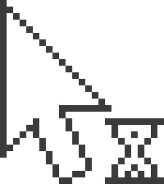 Arrow with hourglass cursor. Waiting mouse pointer in pixel art style