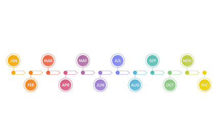 Time line infographic with month, 12 process or options.