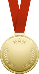 Golden medal on red ribbon. Honor award mockup