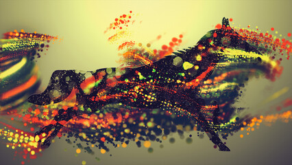 Obraz premium Mystical running wild horse Mustang, surreal abstract modern collage art decoration.