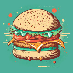 Big burger, Hamburger hand drawn vector illustration Poster