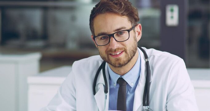 Portrait, Man And Doctor Doing Paperwork In Office, For Health And Writing For Information, Work And Wellness. Healthcare, Healthy Male Or Medical Professional Write Notes, Fill In Documents Or Admin