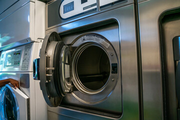 Commercial washer at a communal self-service laundromat