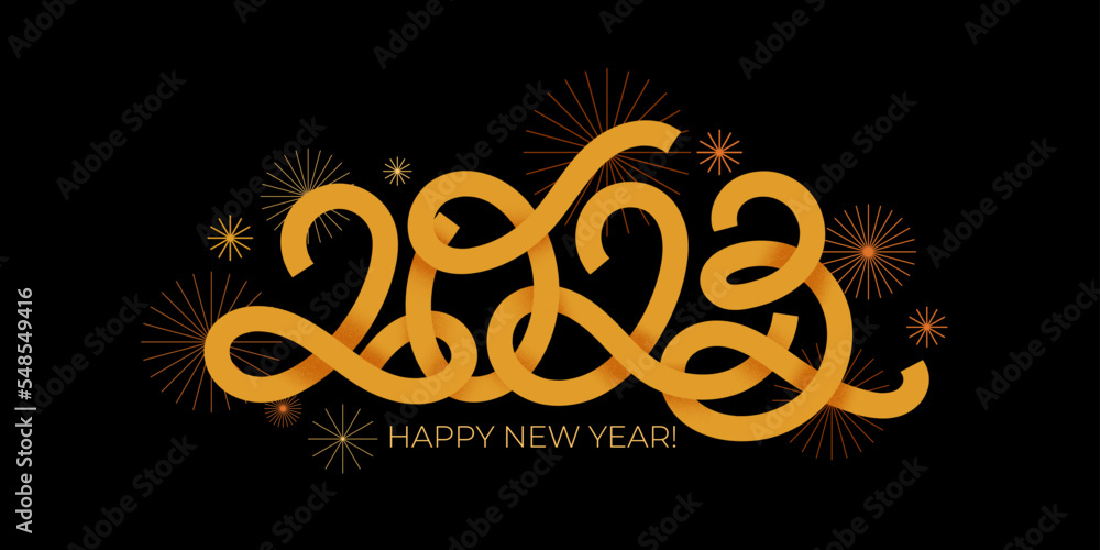 Poster 2023 vector confetti like geometric hand-drawn numbers with minimalistic elements horizontal composi