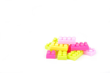 Plastic blocks toy isolate on white background
