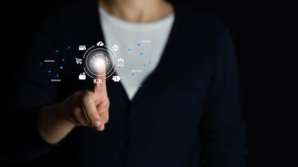 futuristic digital processing of biometric identification fingerprint scanner for access personal financial data. surveillance and security scanning of digital programs cyber futuristic applications