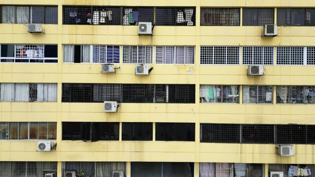 Aerial drone video of a public housing estate in Singapore