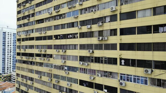 Aerial drone footage over a Singapore public housing estate, Asia houses and home