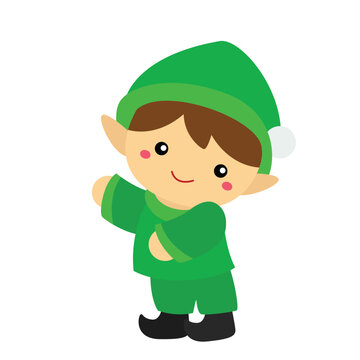 Cute Green Christmas Elf Illustration vector Clipart