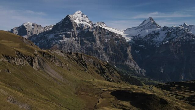 Drone view of the Fist Cliff By Tissot complex and Mount Eiger