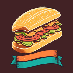 sandwich with cheese sausage and vegetables vector illustration sandwich icon