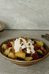 Swiss chard with tahini, yoghurt and roasted sunflower seeds.
