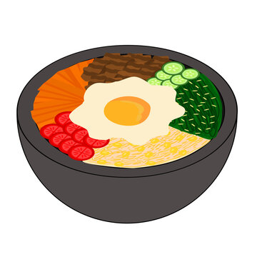 colorful bibimbap bowl with fried egg clip art preview