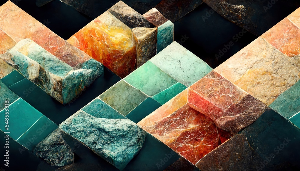 Poster abstract fantasy patterned stone marble in colors tones, block array background .
