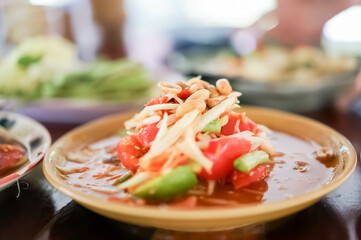 Thai green papaya salad, which is also known as Som Tam is one of the most commonly available and most popularly consumed dishes in all of Thailand.