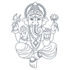 Lord Ganesh. Hand drawn outline vector illustration