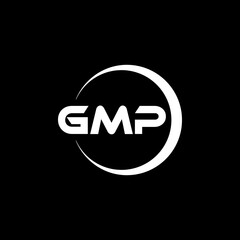 GMP letter logo design with black background in illustrator, cube logo, vector logo, modern alphabet font overlap style. calligraphy designs for logo, Poster, Invitation, etc.