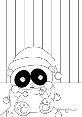 Christmas Animal Panda Coloring Pages A4 for Kids & Adult
