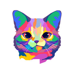 Cute baby cat pop art isolated white background